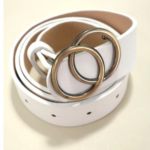Double O Buckle Vegan Leather Belt Off White - Picture 1 of 5